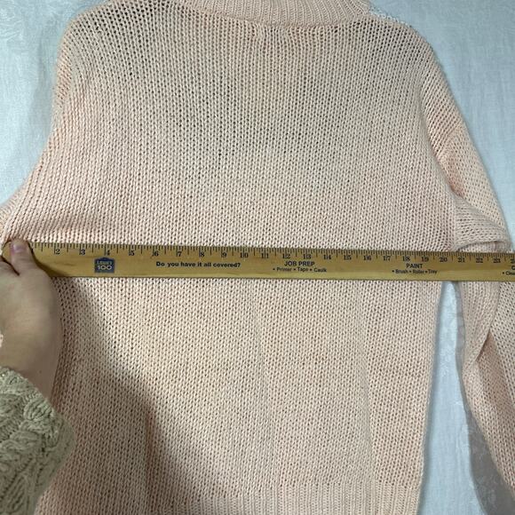 Vintage Sweater Medium Pink Gray Fair Isle Cable Knit Open Picket Poot Coquette - Picture 11 of 12